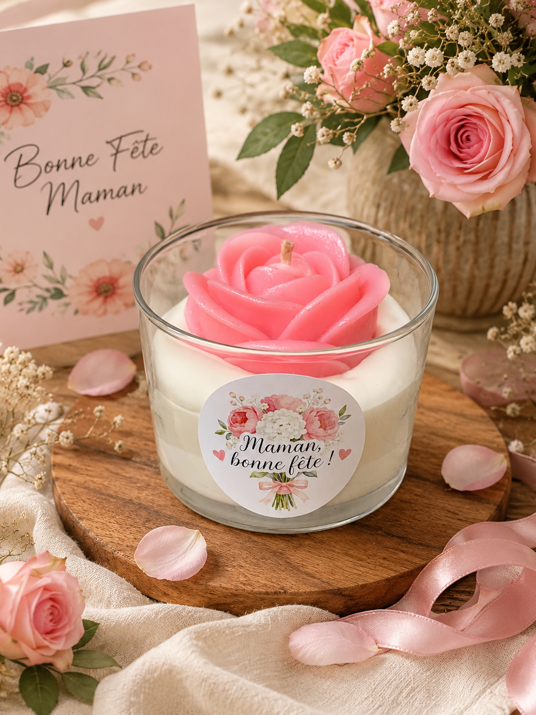 Bougie gourmande parfum rose éternelle