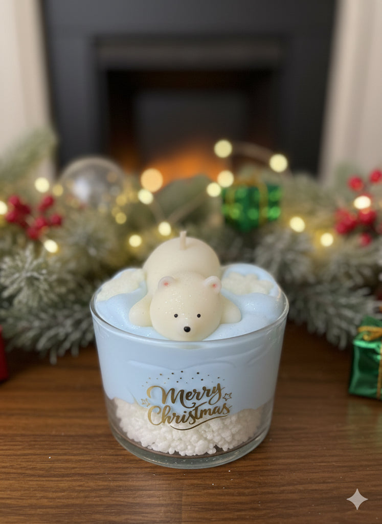 Bougie de Noël ourson parfum Talc de bébé